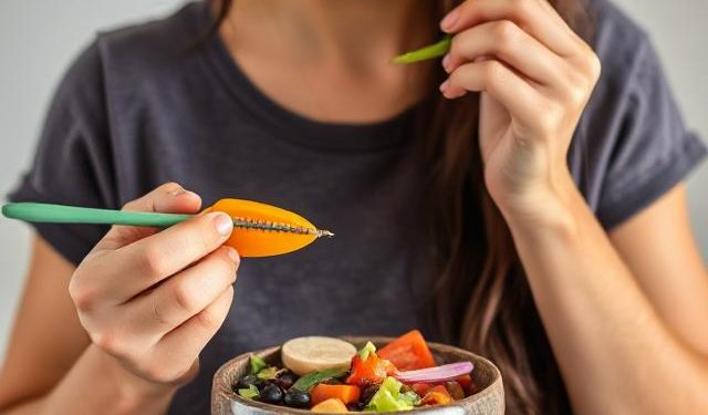 Silhouette of a woman having a veggie-loaded meal 